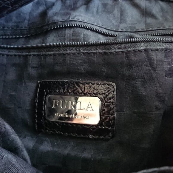 Furla croc Embossed Genuine Leather Purse in black - Picture 6 of 13